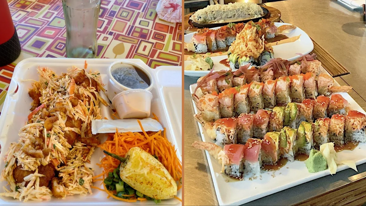 Fresh sushi arranged for dine-in or takeaway.