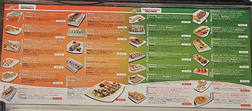 Colorful sushi rolls on a casual restaurant table.
