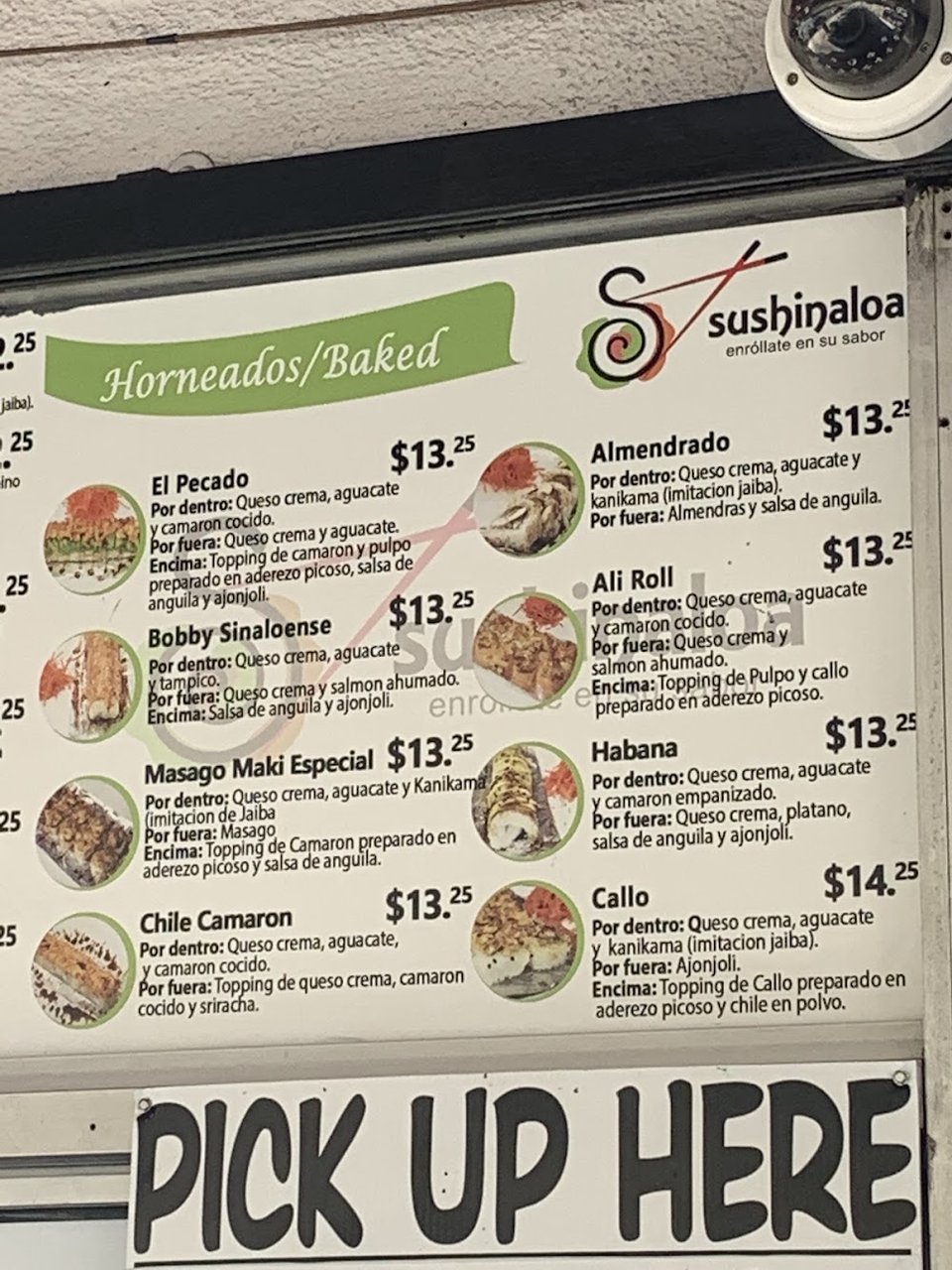 Restaurant menu listing natural-style sushi options.